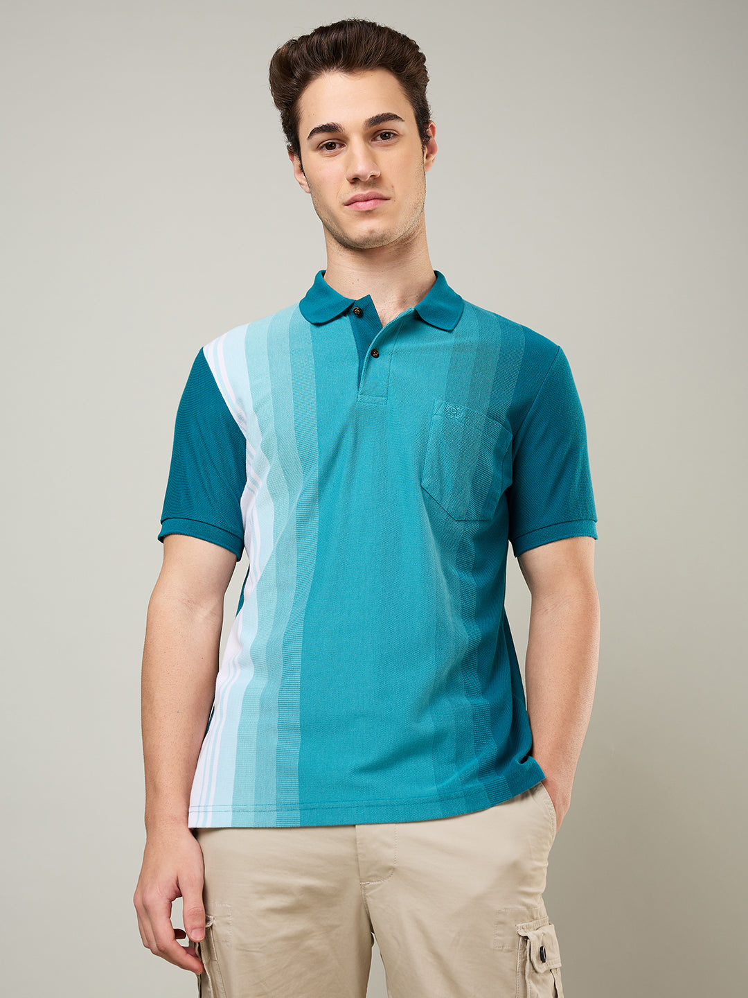 Men’s Vertical Stripe Piqué Polo Cotton Blend  T-Shirt