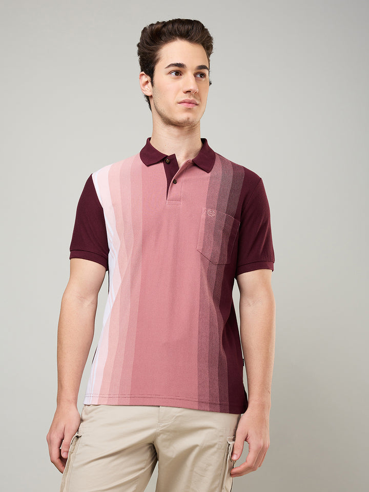 Men’s Vertical Stripe Piqué Polo Cotton Blend  T-Shirt