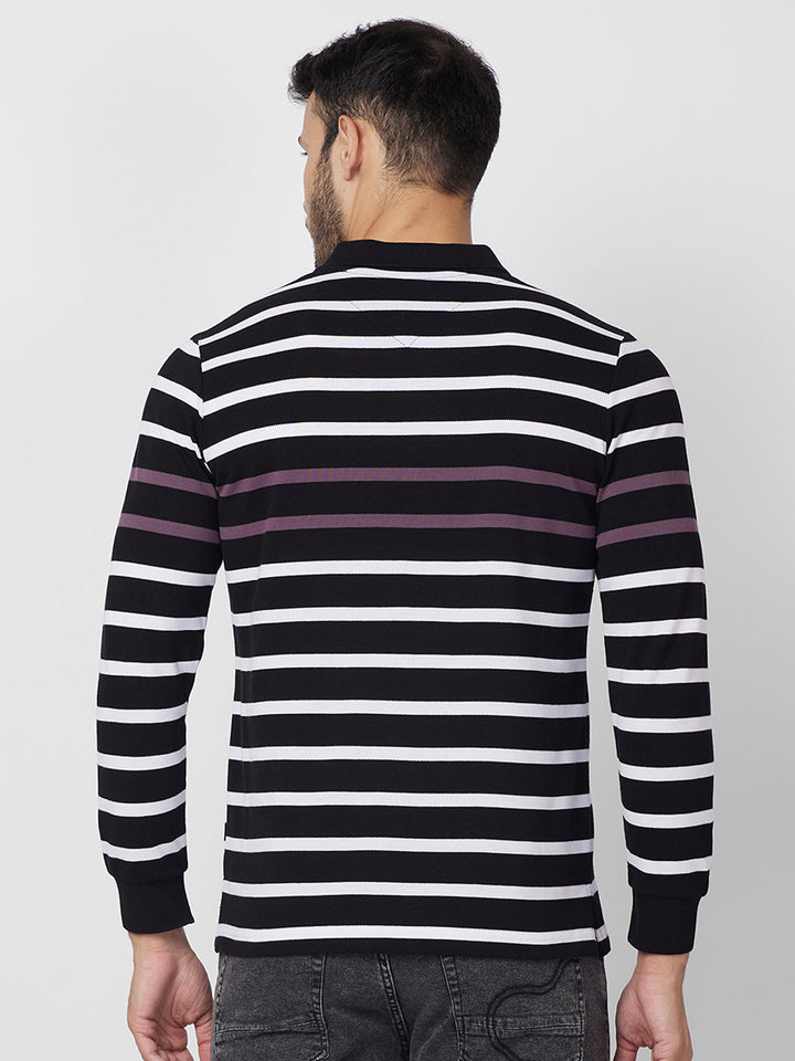Men’s Striped Polo – Long Sleeve Cotton Blend - T-Shirts