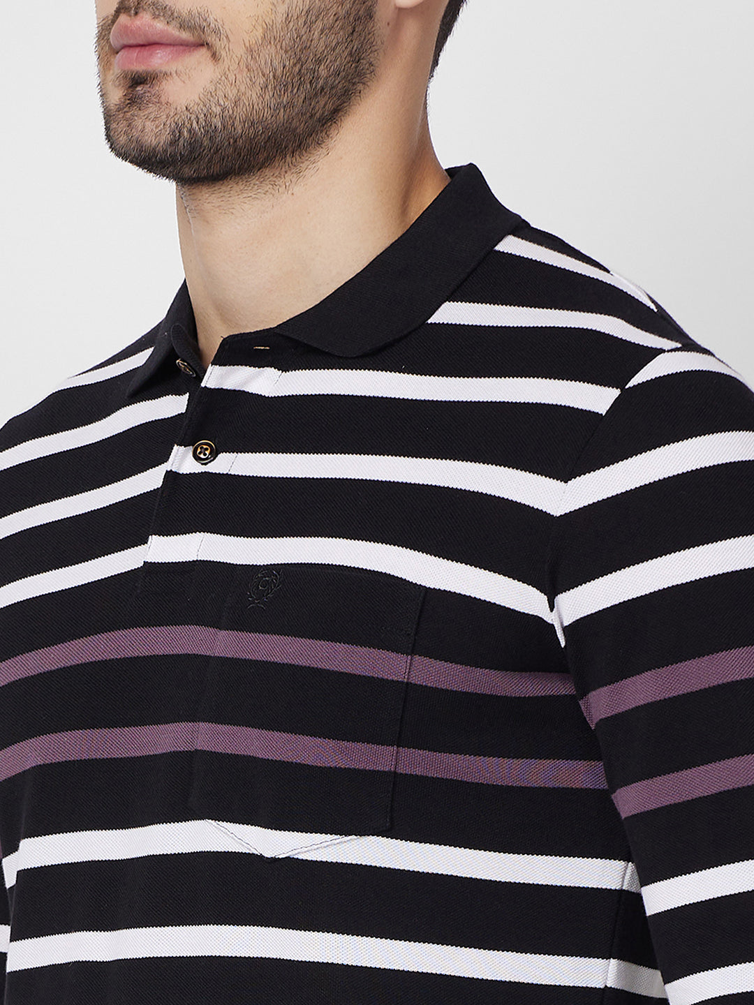 Men’s Striped Polo – Long Sleeve Cotton Blend - T-Shirts
