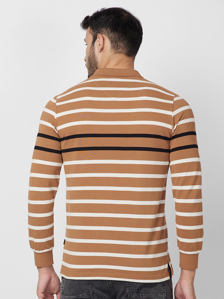 Men’s Striped Polo – Long Sleeve Cotton Blend - T-Shirts