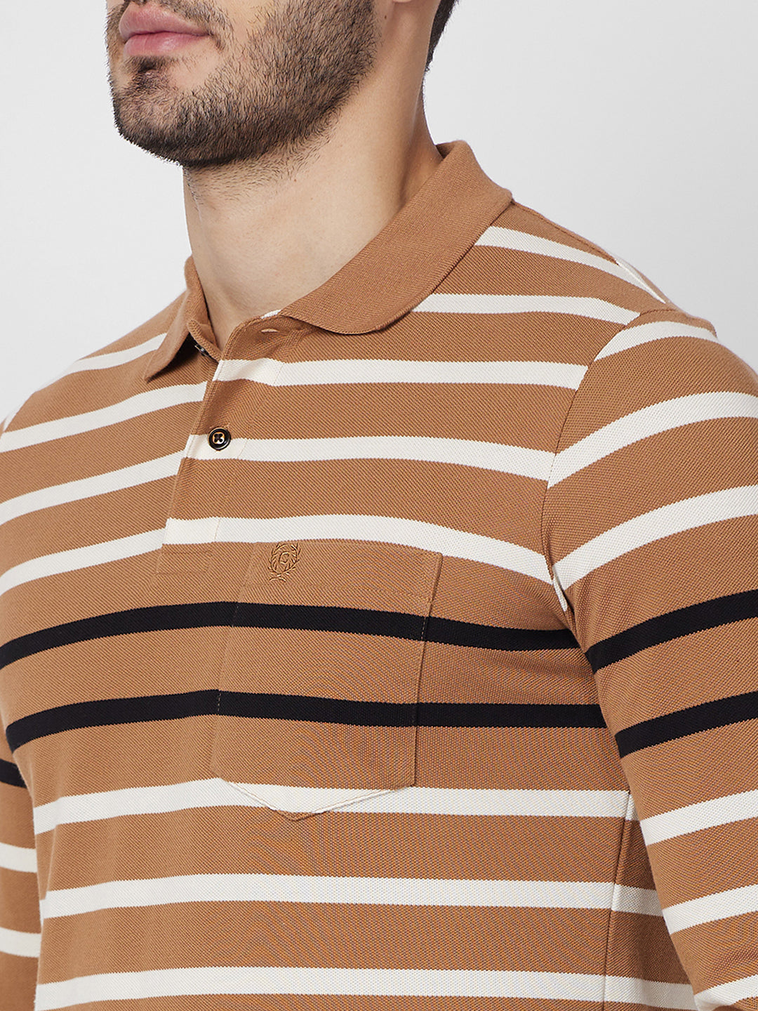 Men’s Striped Polo – Long Sleeve Cotton Blend - T-Shirts