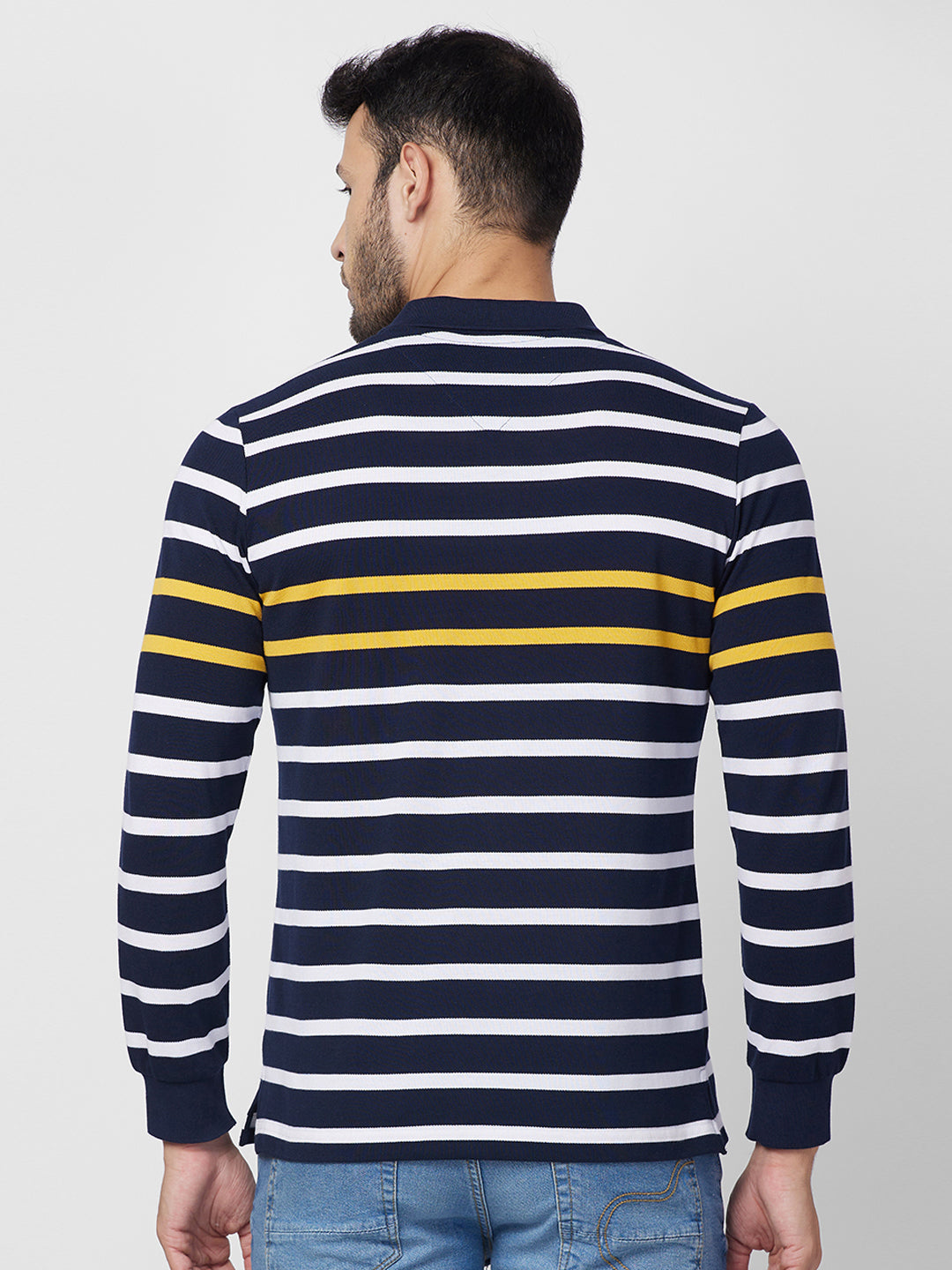 Men’s Striped Polo – Long Sleeve Cotton Blend - T-Shirts