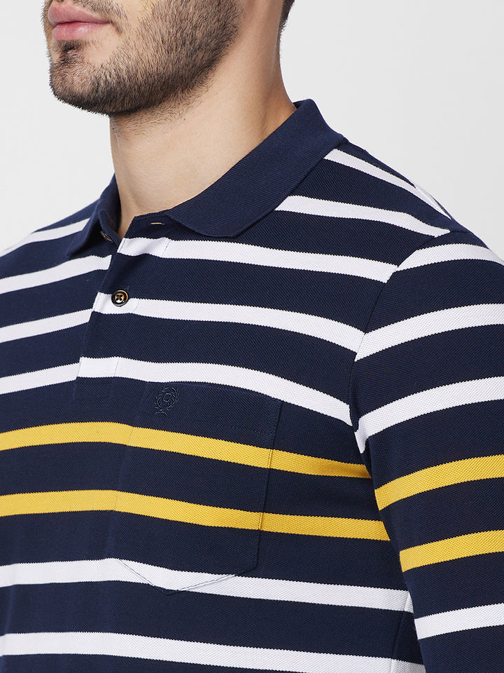 Men’s Striped Polo – Long Sleeve Cotton Blend - T-Shirts