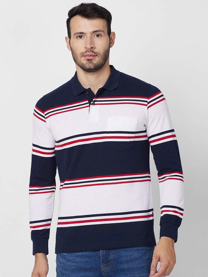 Classic Striped Piqué Polo - Long Sleeves Cotton Blend T-Shirts