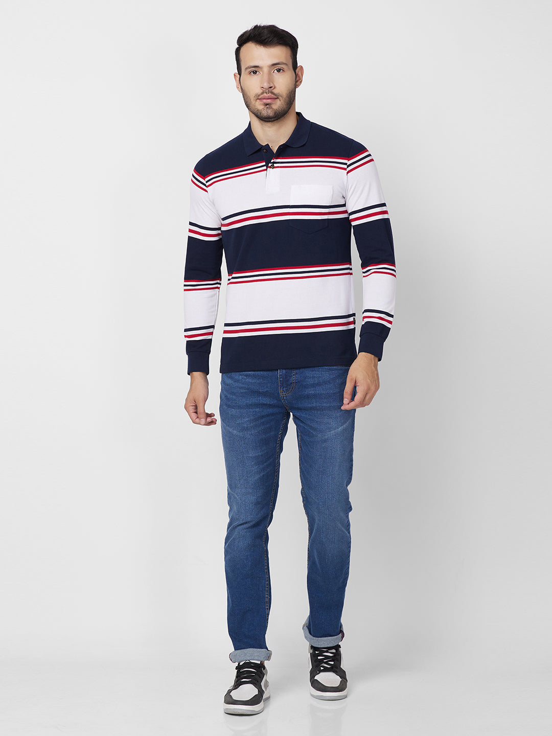 Classic Striped Piqué Polo - Long Sleeves Cotton Blend T-Shirts