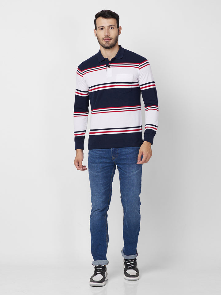 Classic Striped Piqué Polo - Long Sleeves Cotton Blend T-Shirts