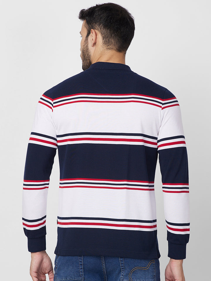 Classic Striped Piqué Polo - Long Sleeves Cotton Blend T-Shirts