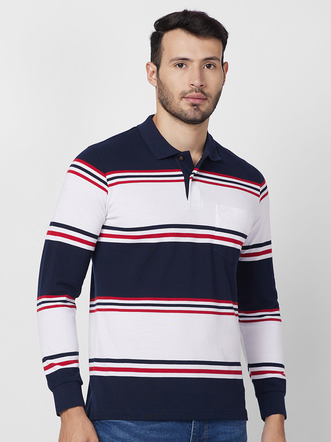 Classic Striped Piqué Polo - Long Sleeves Cotton Blend T-Shirts