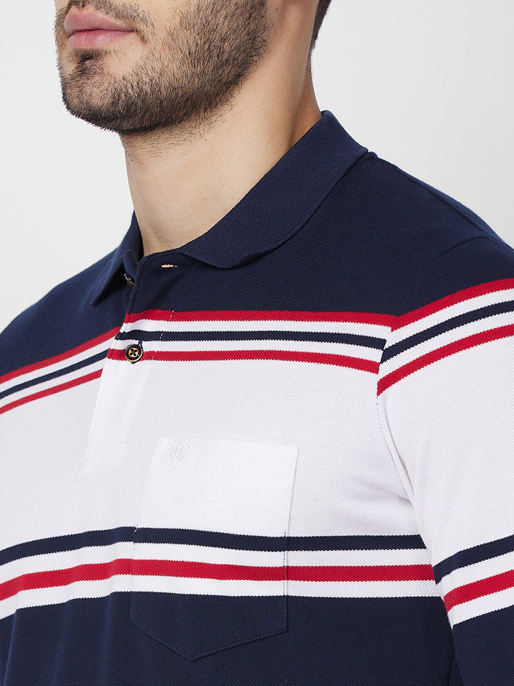 Classic Striped Piqué Polo - Long Sleeves Cotton Blend T-Shirts