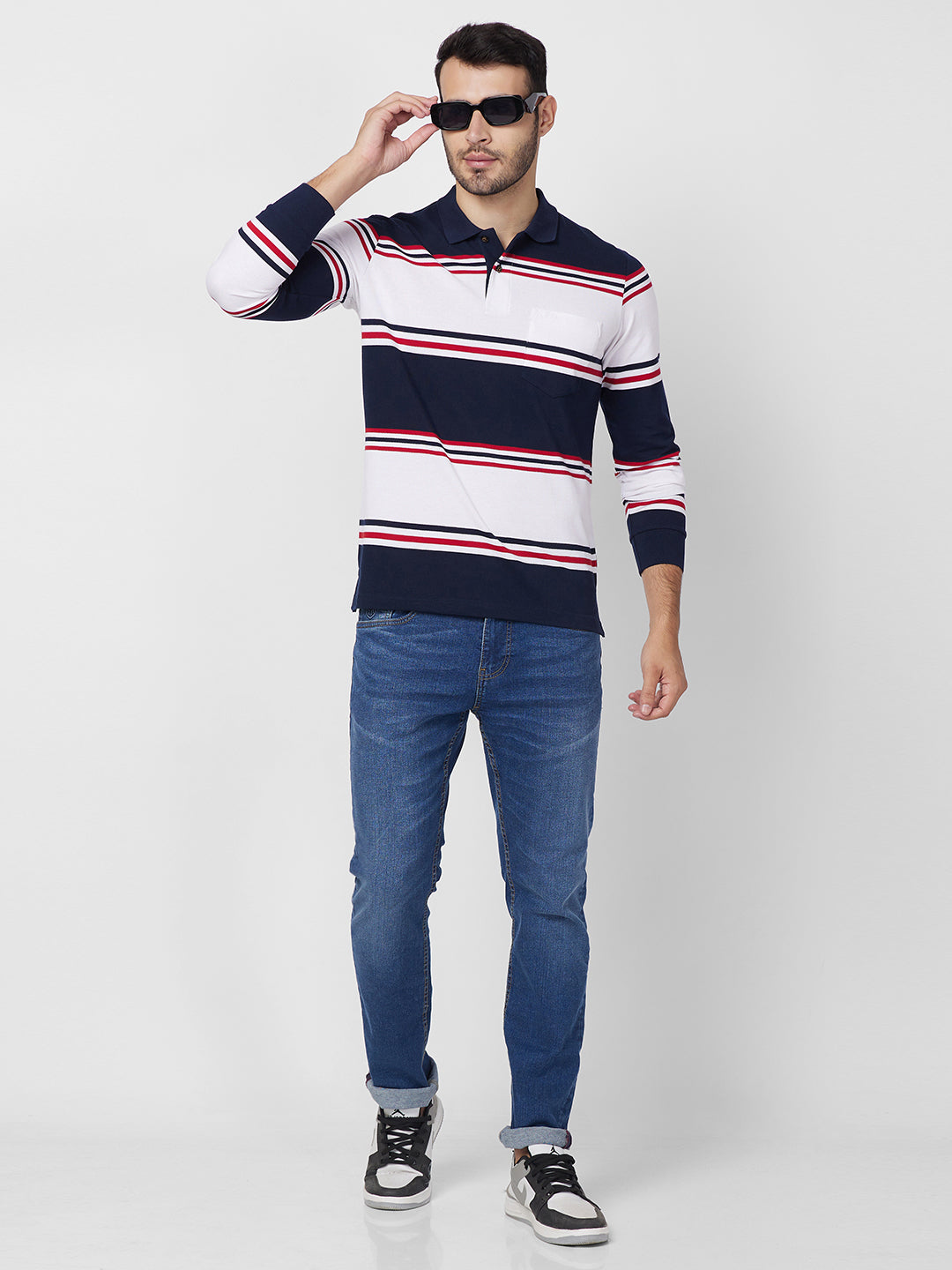 Classic Striped Piqué Polo - Long Sleeves Cotton Blend T-Shirts