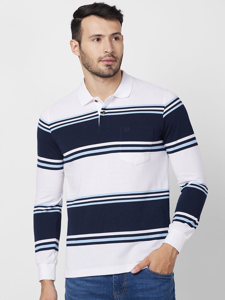 Classic Striped Piqué Polo - Long Sleeves Cotton Blend T-Shirts