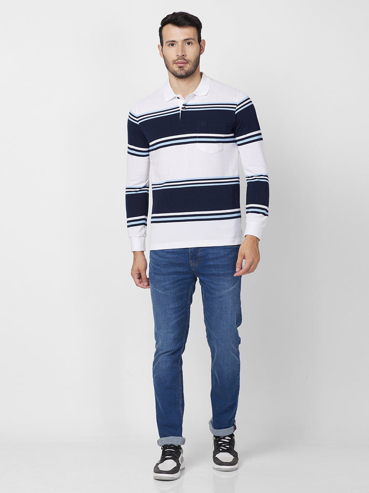 Classic Striped Piqué Polo - Long Sleeves Cotton Blend T-Shirts