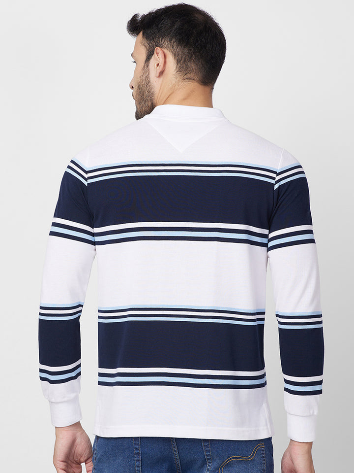 Classic Striped Piqué Polo - Long Sleeves Cotton Blend T-Shirts