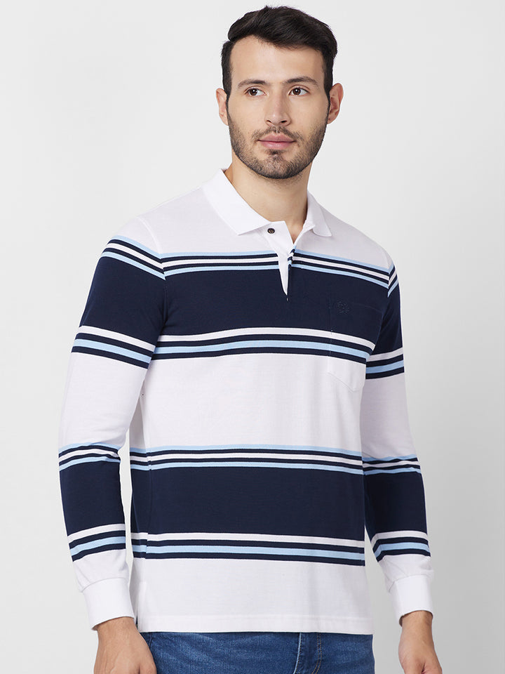Classic Striped Piqué Polo - Long Sleeves Cotton Blend T-Shirts