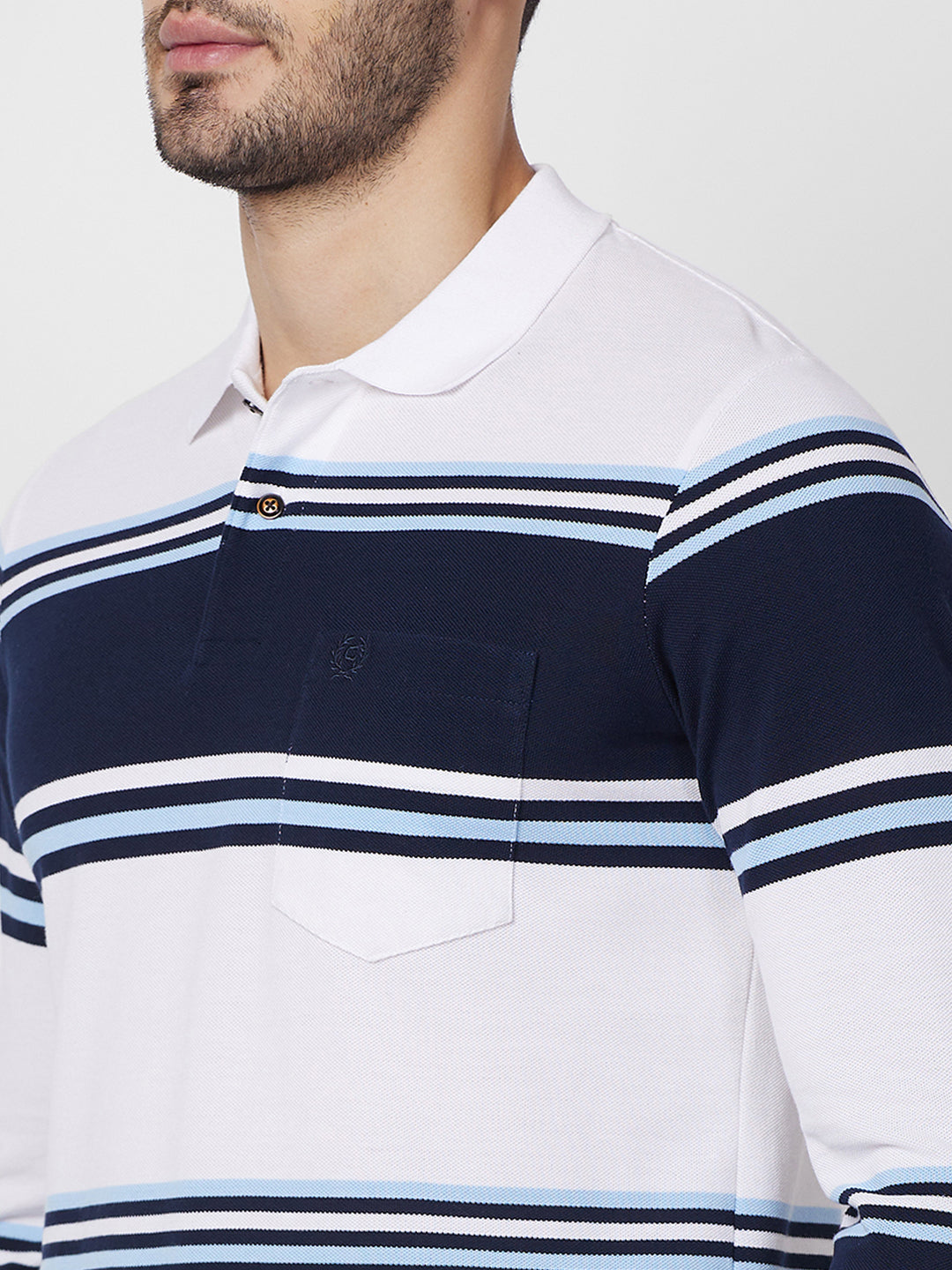 Classic Striped Piqué Polo - Long Sleeves Cotton Blend T-Shirts