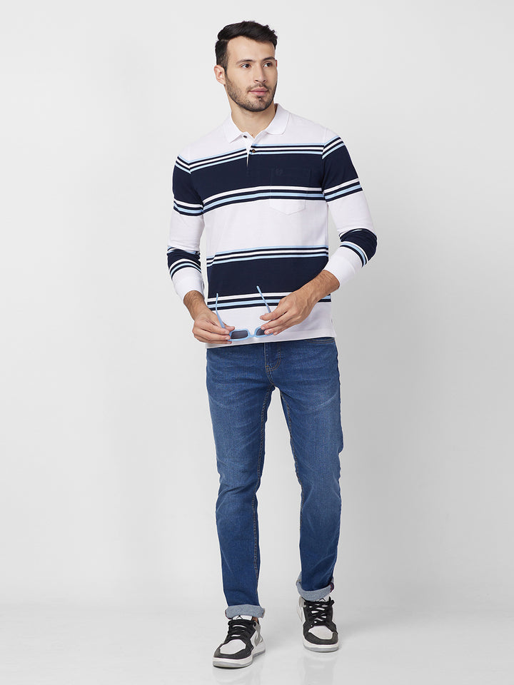 Classic Striped Piqué Polo - Long Sleeves Cotton Blend T-Shirts