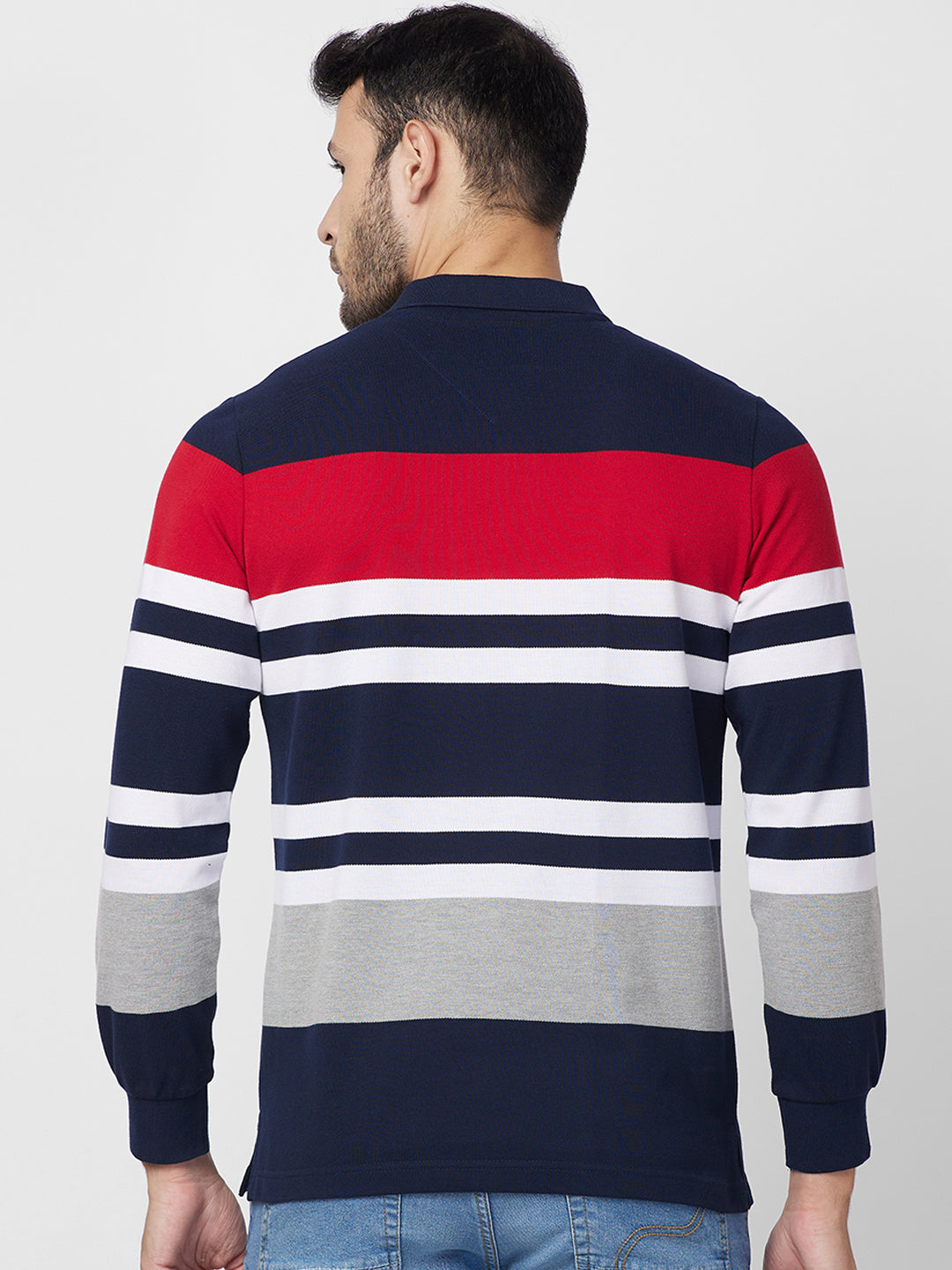 Men's Full Sleeve Striped Pique Polo Cotton Blend T-Shirts