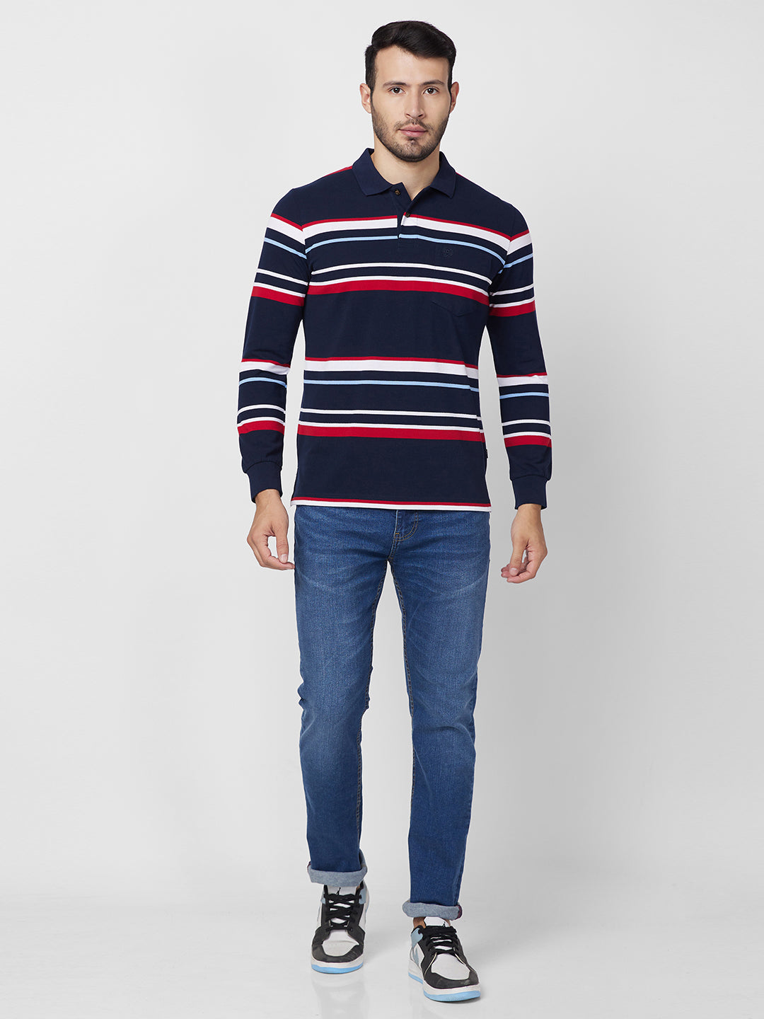 Modern Striped Polo Long sleeve Cotton Blend T-Shirts