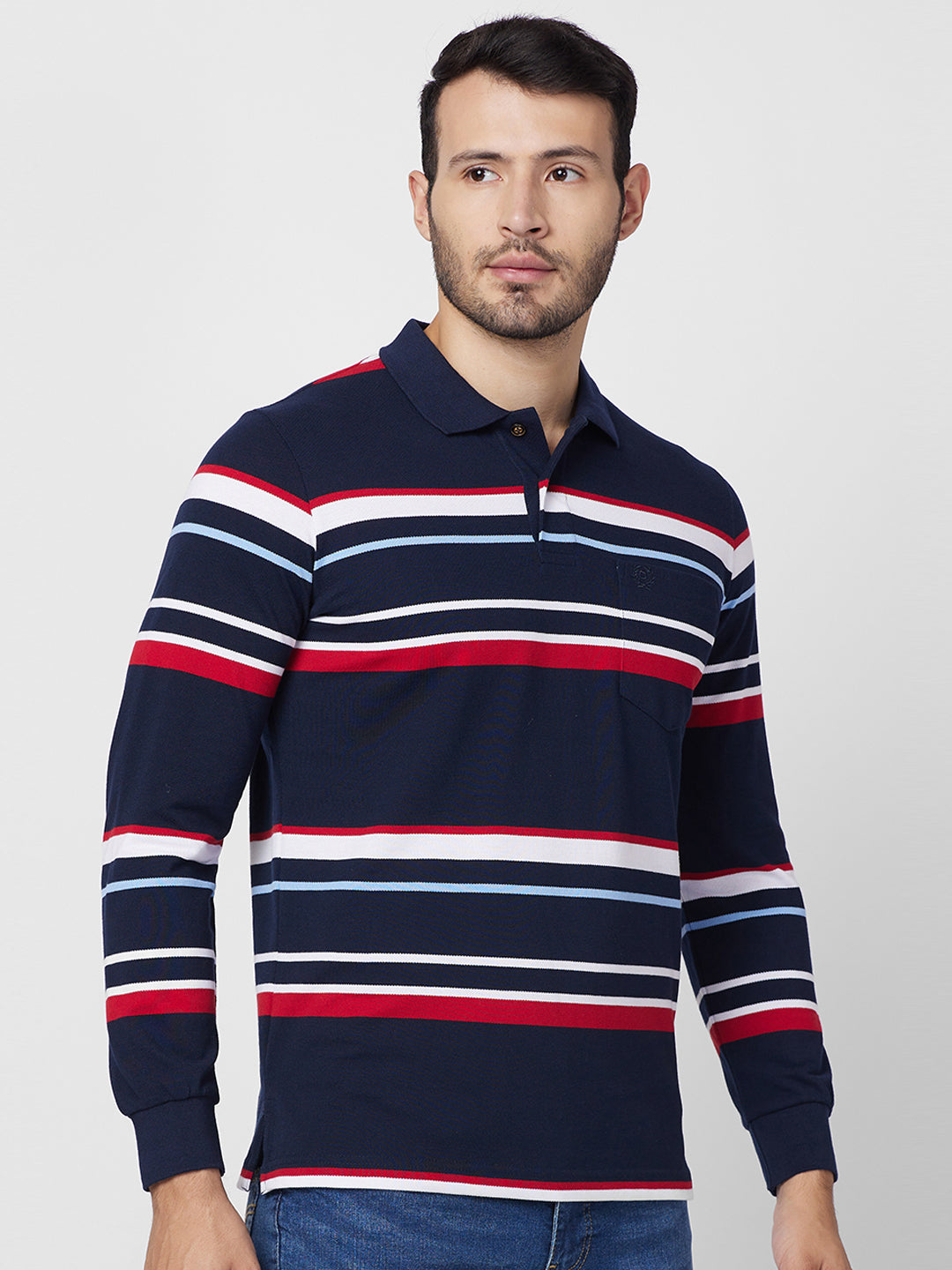 Modern Striped Polo Long sleeve Cotton Blend T-Shirts