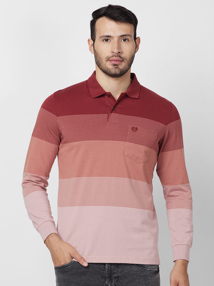 Gradient Long-Sleeve Jersey Polo Cotton Blend T-Shirts