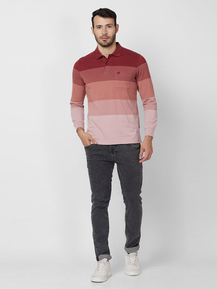 Gradient Long-Sleeve Jersey Polo Cotton Blend T-Shirts
