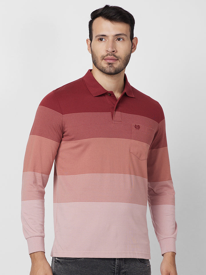 Gradient Long-Sleeve Jersey Polo Cotton Blend T-Shirts