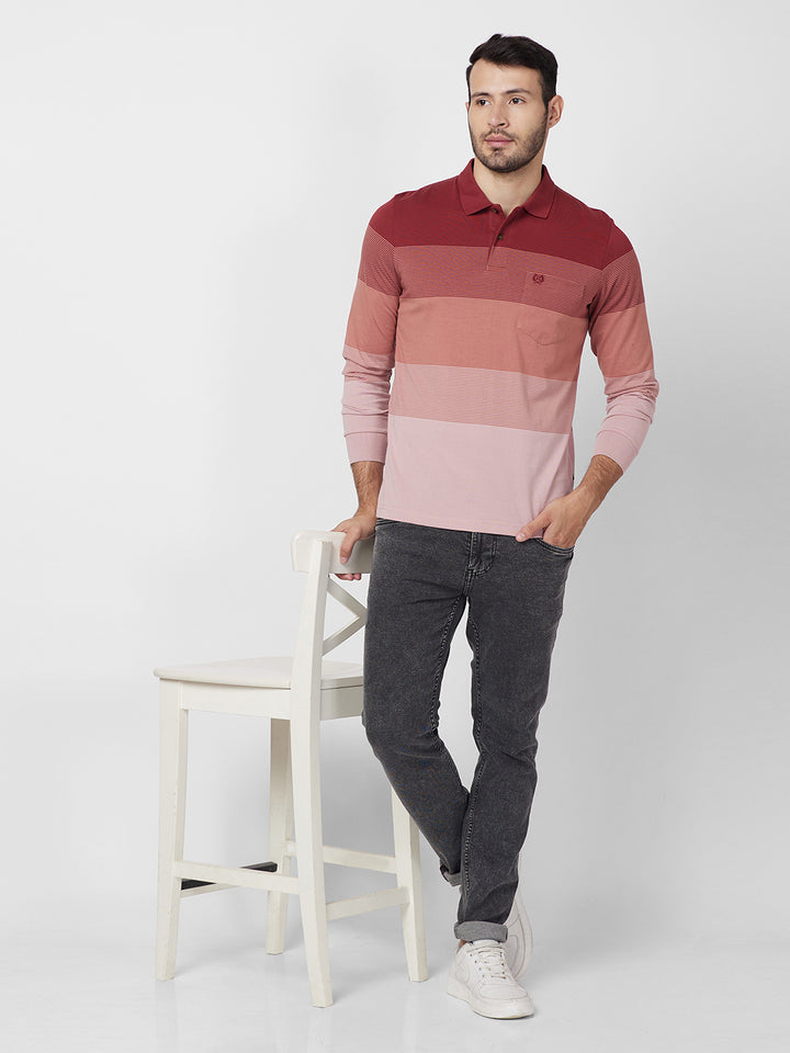 Gradient Long-Sleeve Jersey Polo Cotton Blend T-Shirts