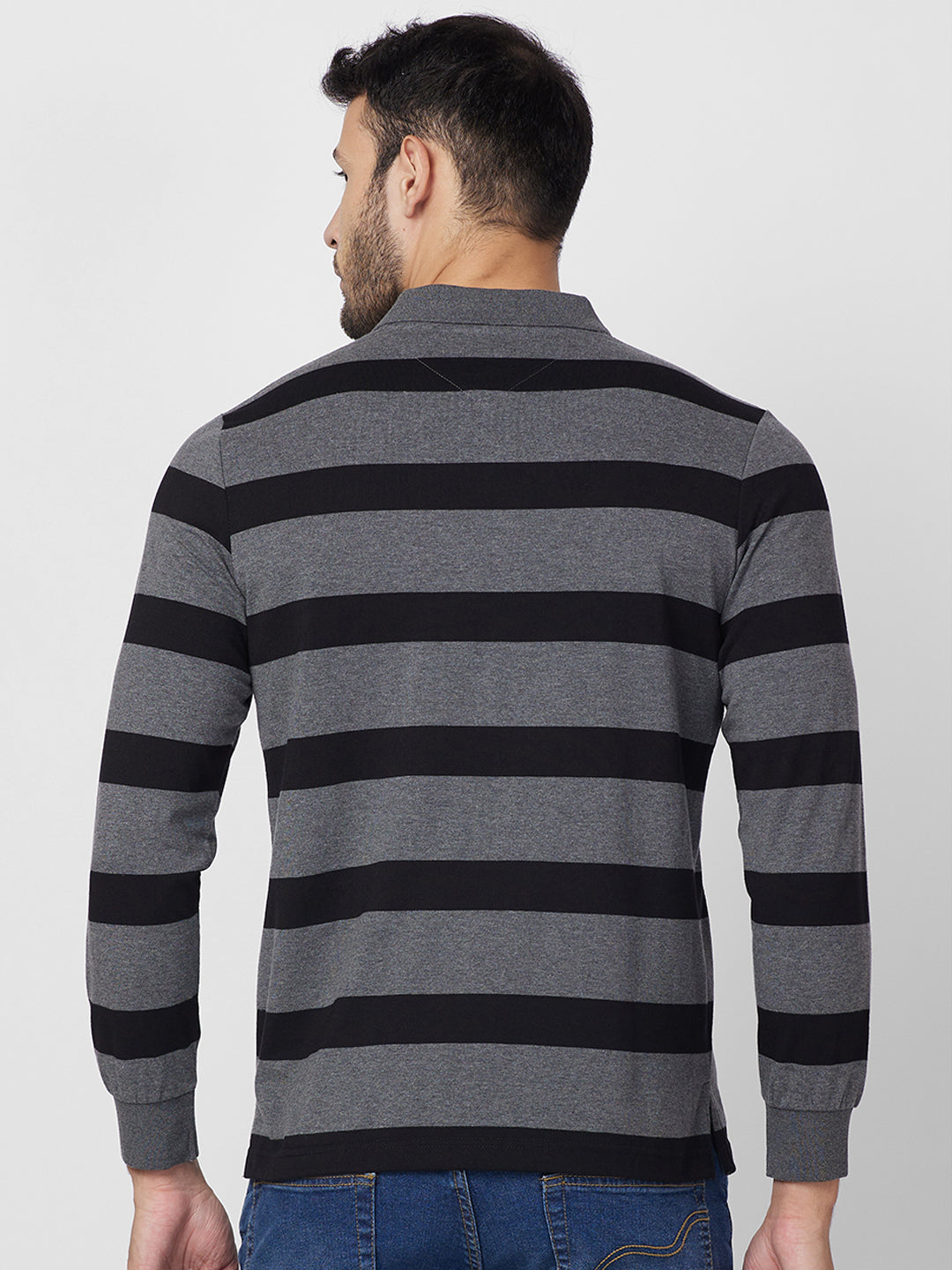 Men's Classic Striped Polo Long Sleeve Cotton Blend T-Shirts