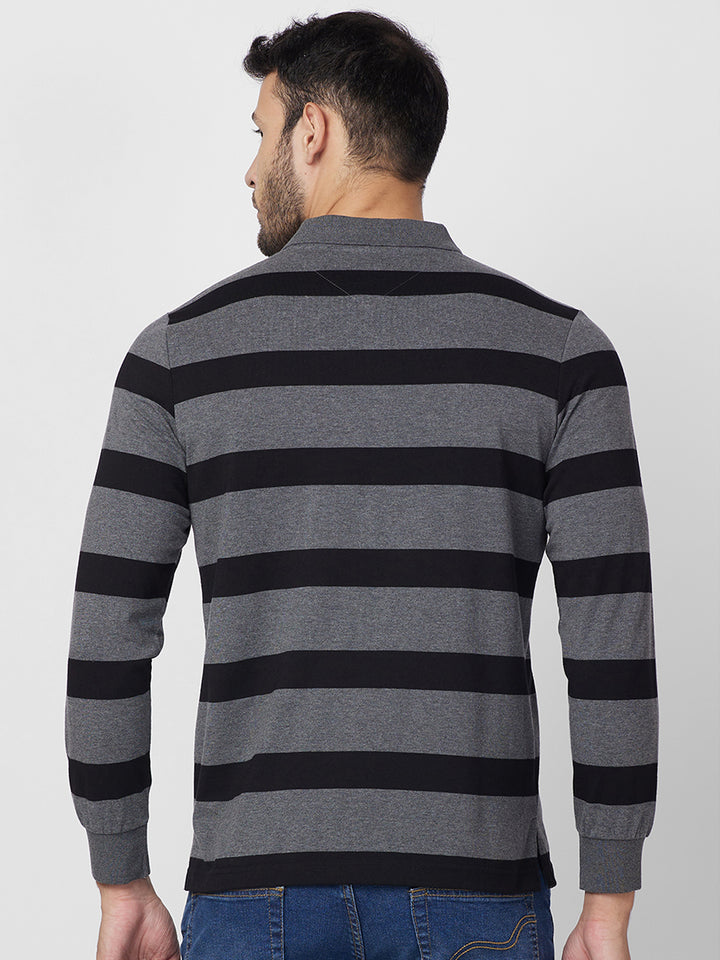 Men's Classic Striped Polo Long Sleeve Cotton Blend T-Shirts