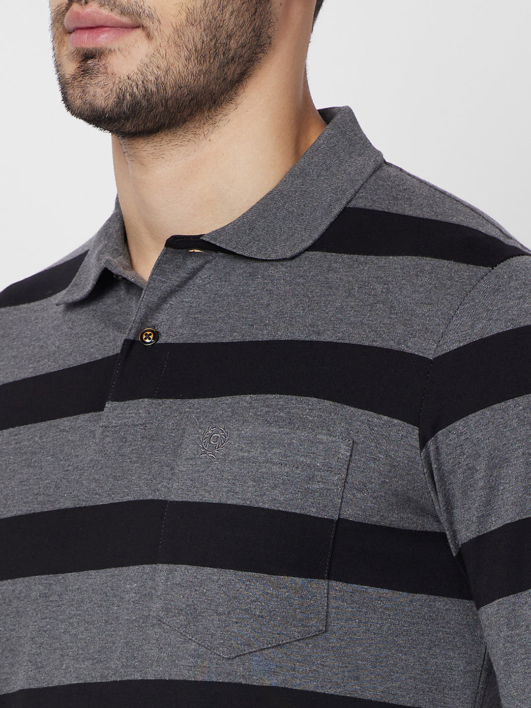 Men's Classic Striped Polo Long Sleeve Cotton Blend T-Shirts