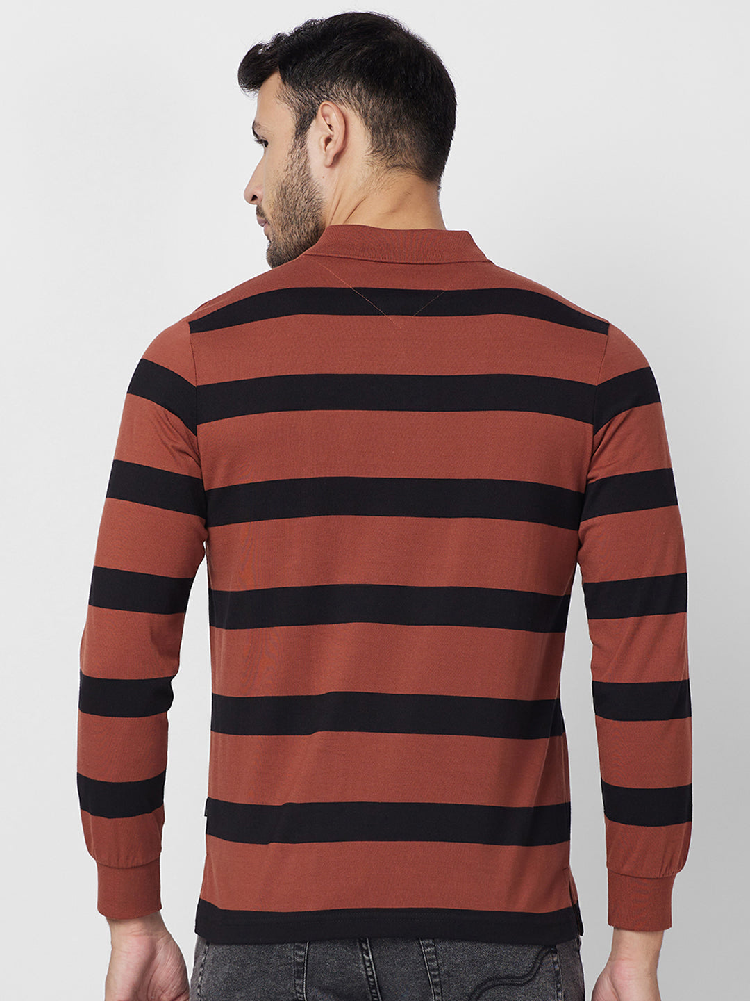 Men's Classic Striped Polo Long Sleeve Cotton Blend T-Shirts
