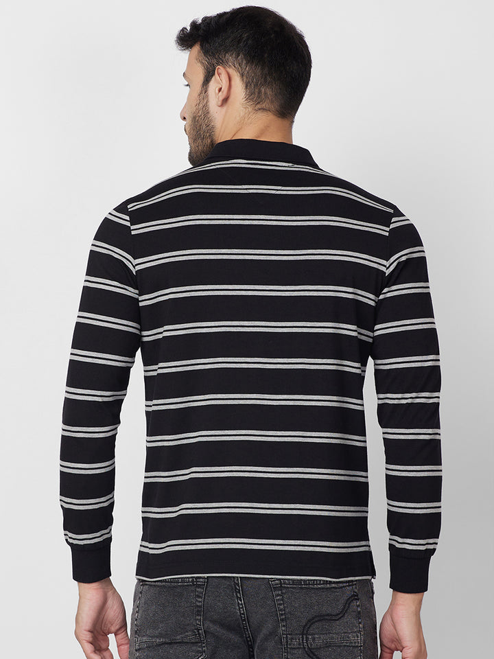 Men's Full Sleeve Jersey Striper Polo Cotton Blend T-Shirts