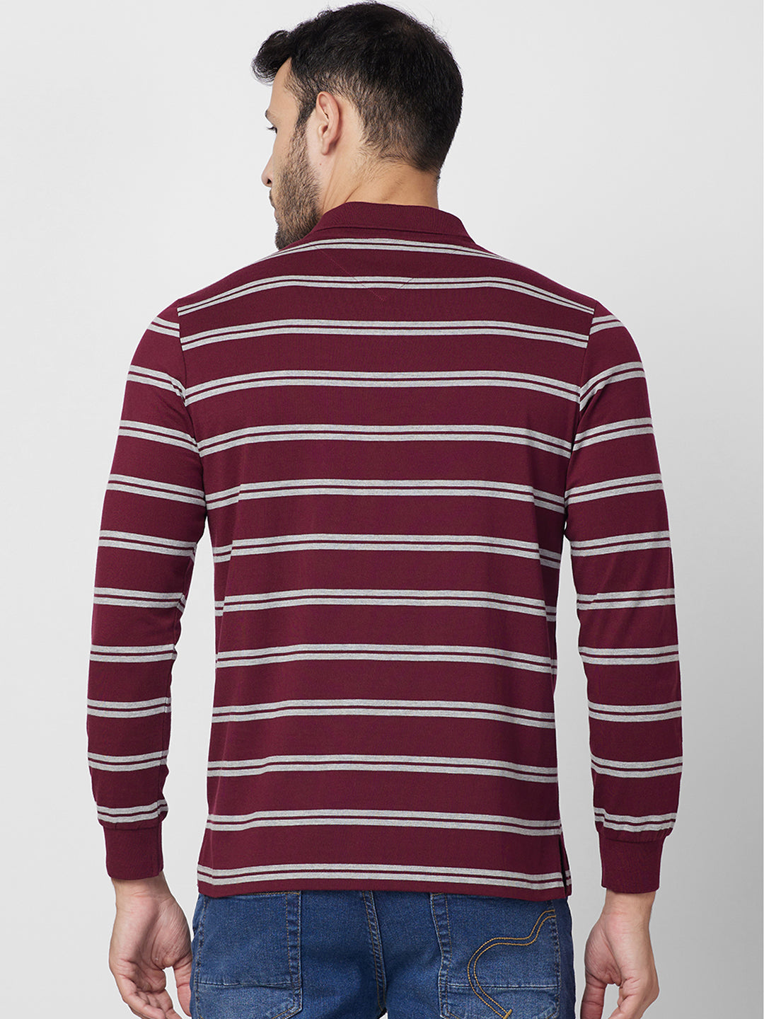 Men's Full Sleeve Jersey Striper Polo Cotton Blend T-Shirts