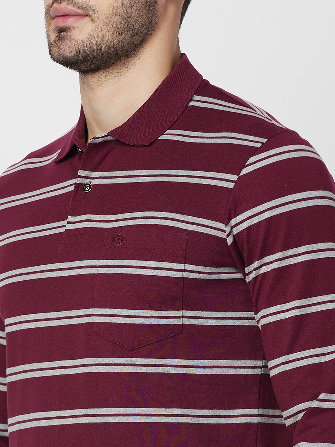 Men's Full Sleeve Jersey Striper Polo Cotton Blend T-Shirts
