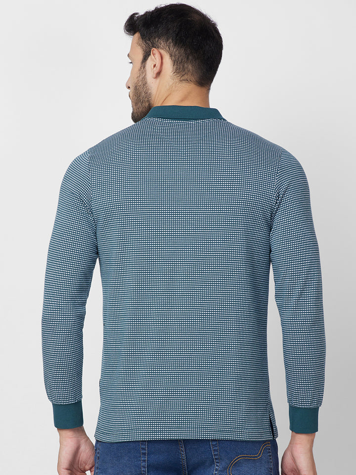 Men’s Jacquard Check Polo – Long Sleeve Cotton Blend - T-Shirts