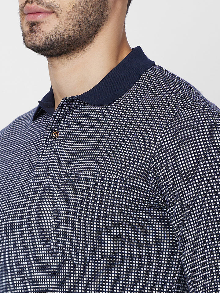 Men’s Jacquard Check Polo – Long Sleeve Cotton Blend - T-Shirts