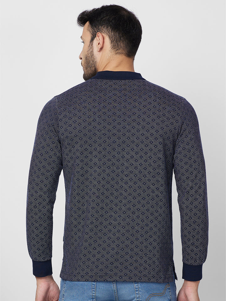 Men's Full-Sleeved Jacquard Polo Cotton Blend Shirt