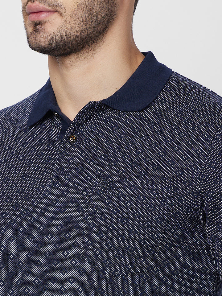 Men's Full-Sleeved Jacquard Polo Cotton Blend Shirt