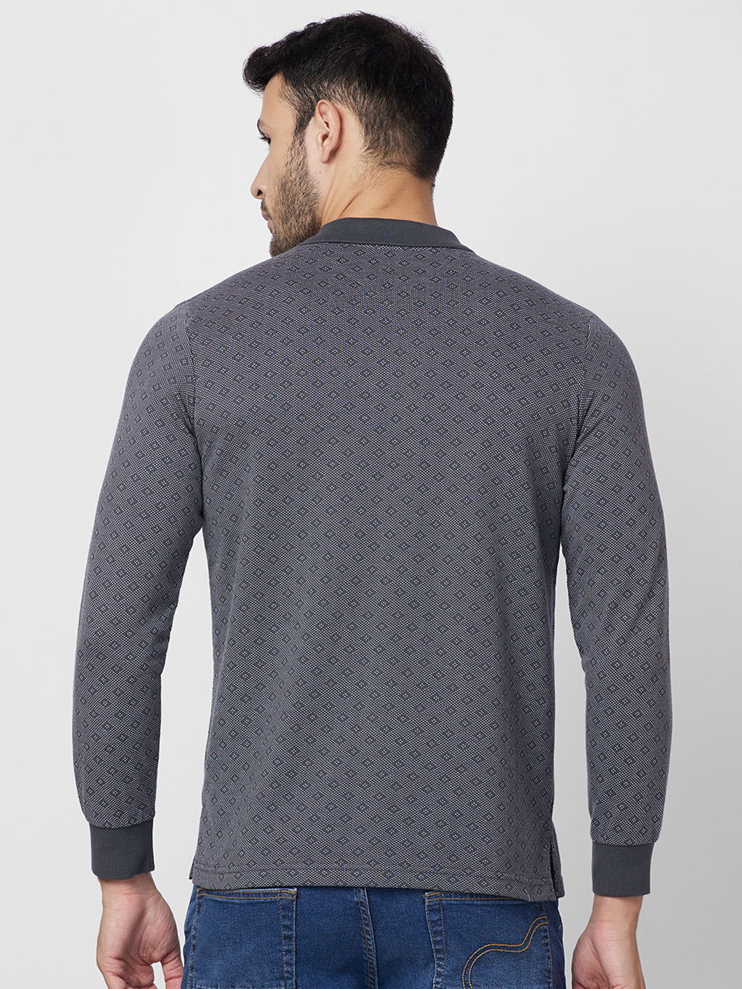 Men's Full-Sleeved Jacquard Polo Cotton Blend Shirt