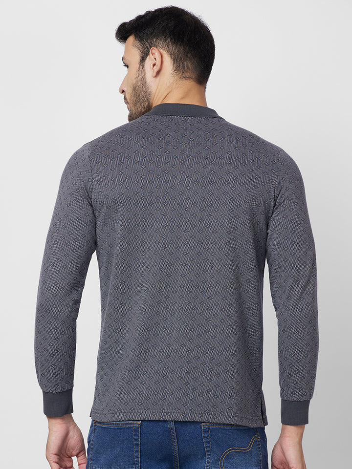 Men's Full-Sleeved Jacquard Polo Cotton Blend Shirt