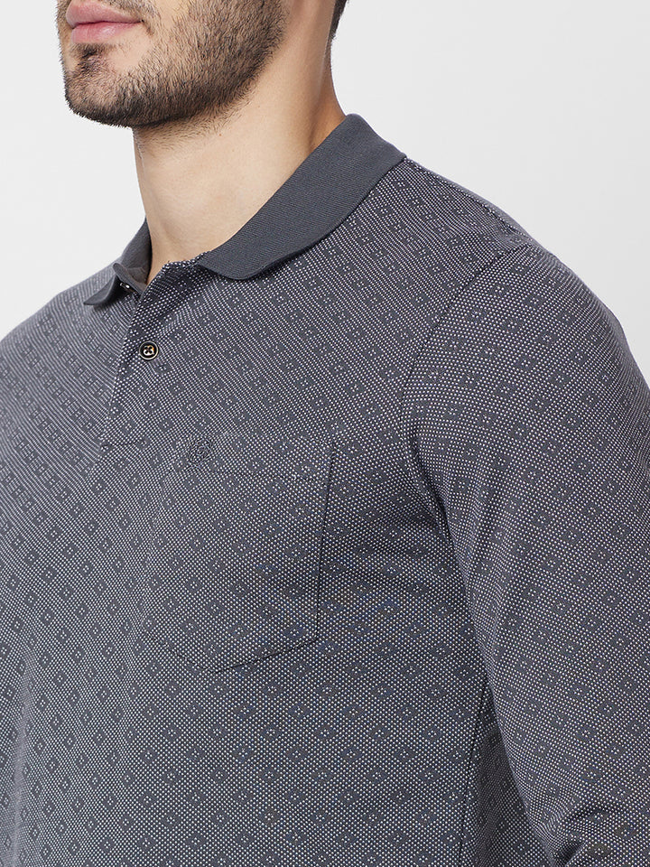 Men's Full-Sleeved Jacquard Polo Cotton Blend Shirt
