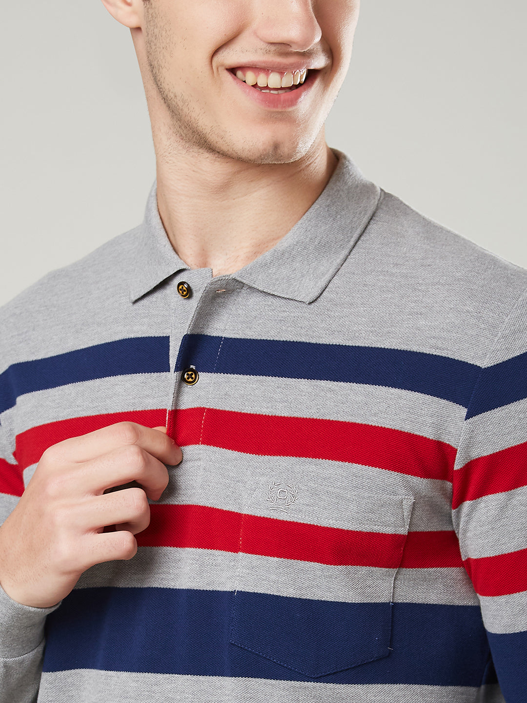 Men’s Striped Polo – Long Sleeve Cotton Blend - T-Shirts