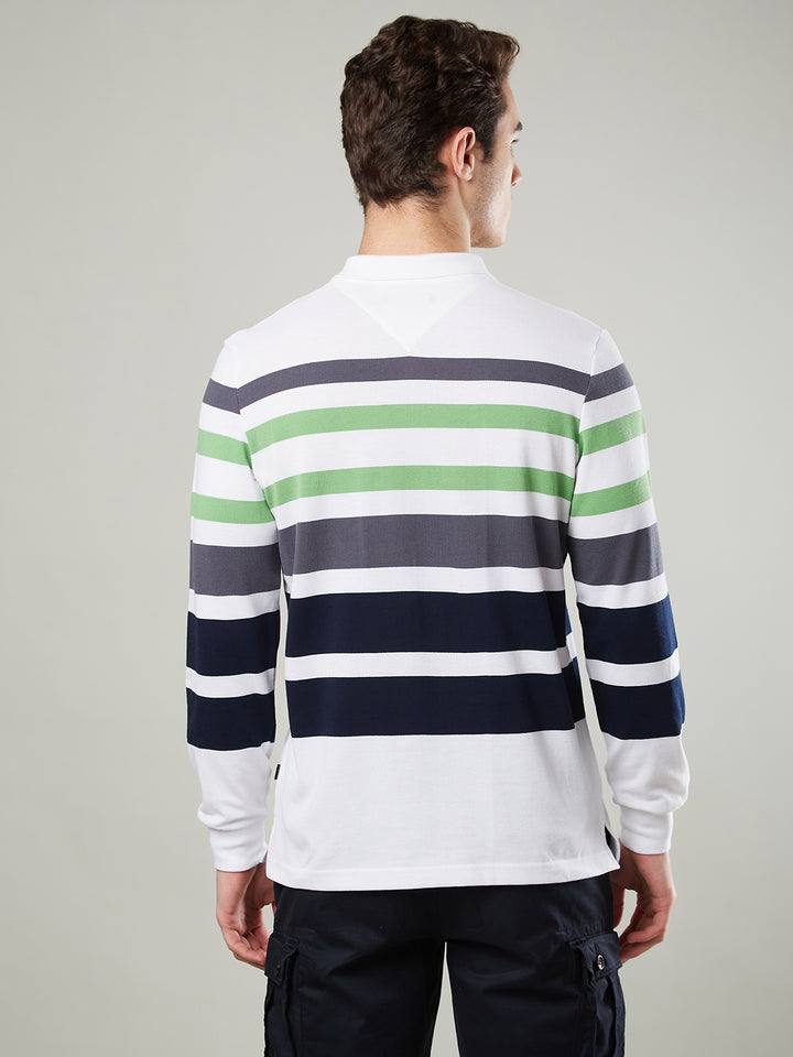 Men’s Striped Polo – Long Sleeve Cotton Blend - T-Shirts
