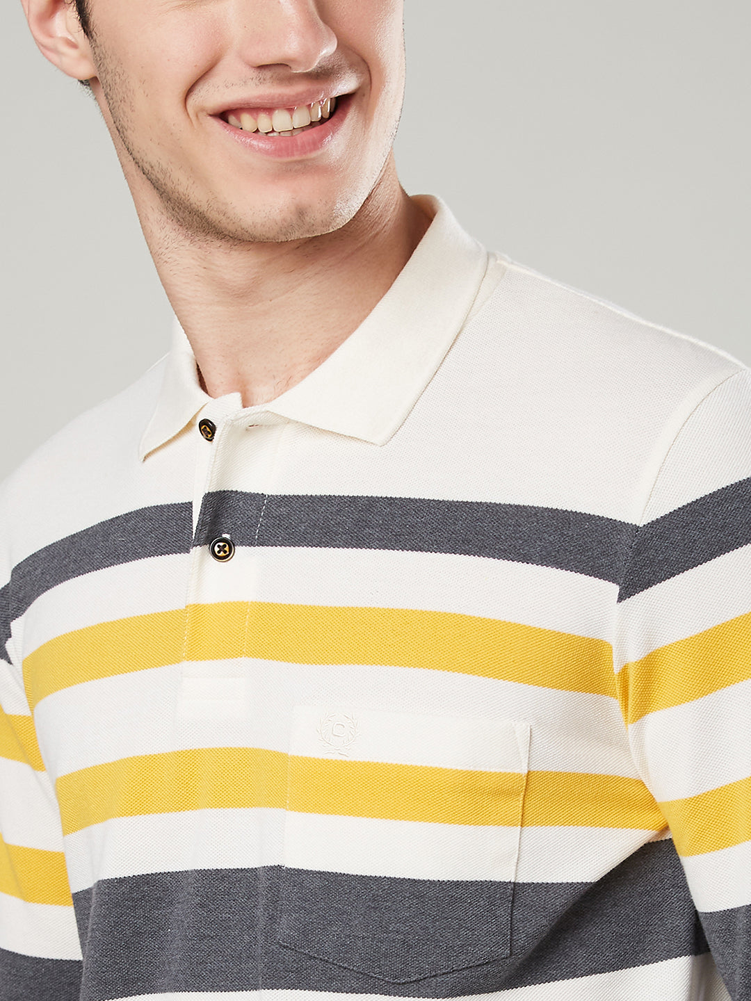 Men’s Striped Polo – Long Sleeve Cotton Blend - T-Shirts