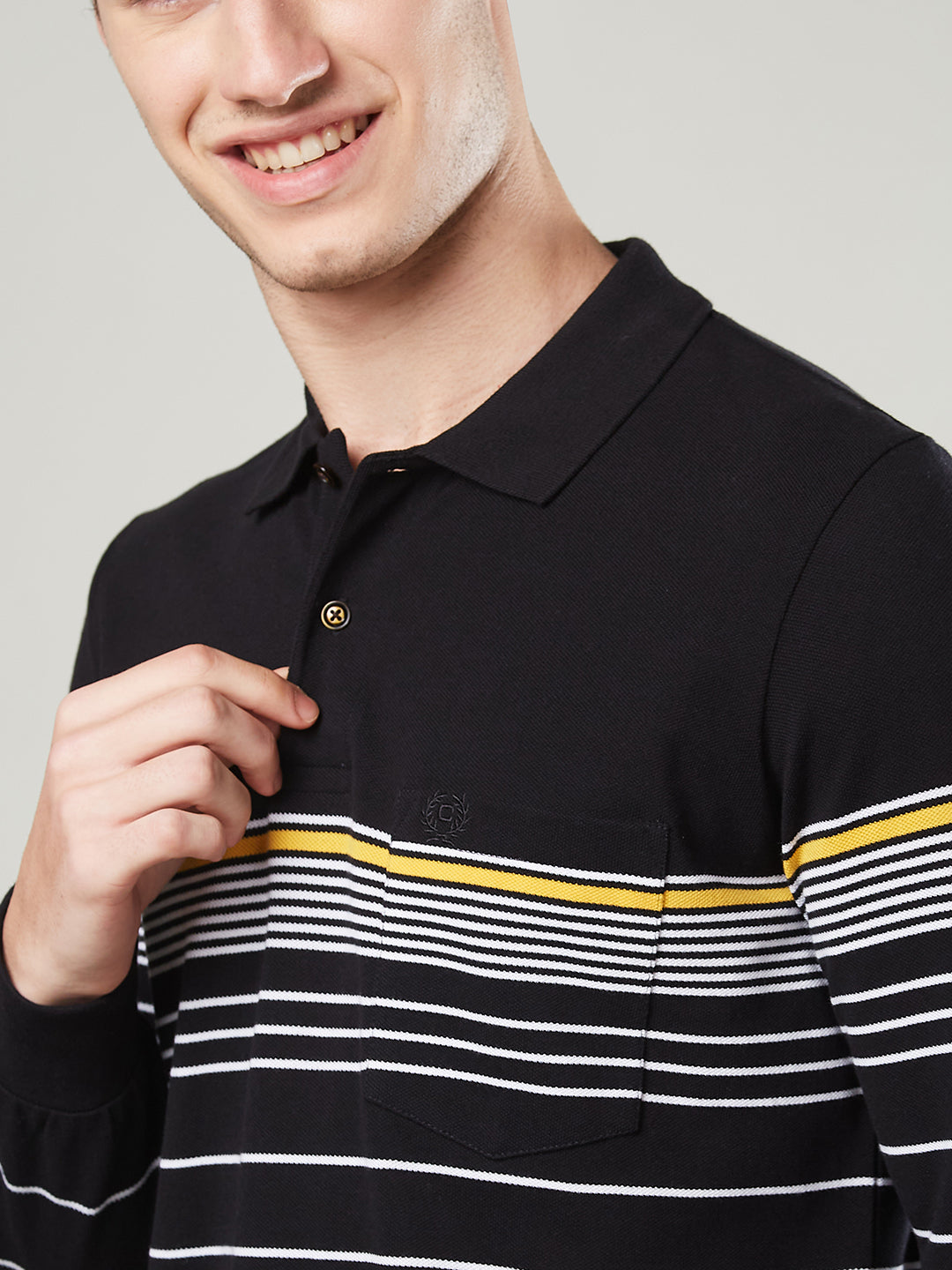 Men’s Striped Polo – Long Sleeve Cotton Blend - T-Shirts