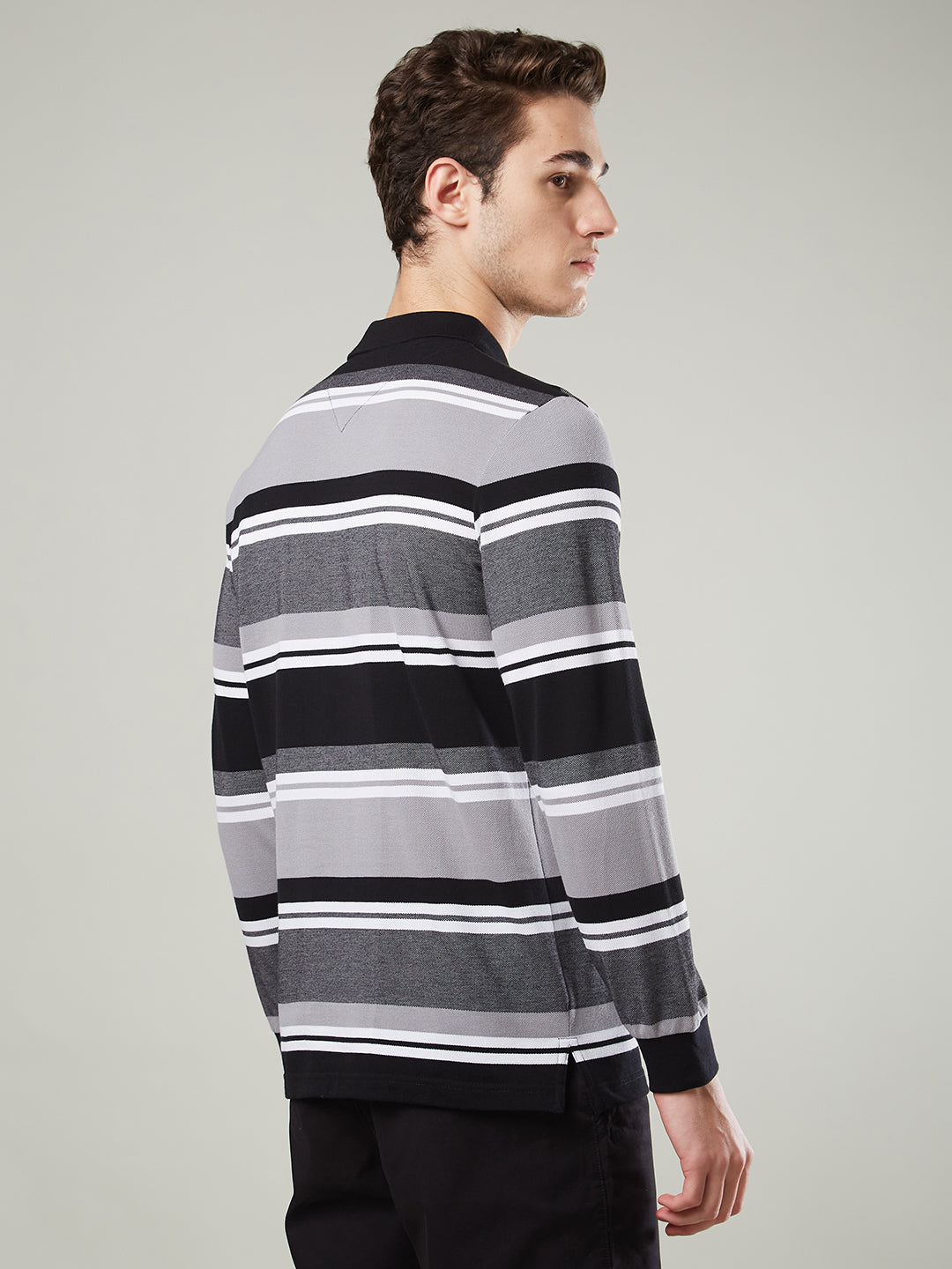 Men’s Striped Polo – Long Sleeve Cotton Blend- T-Shirts