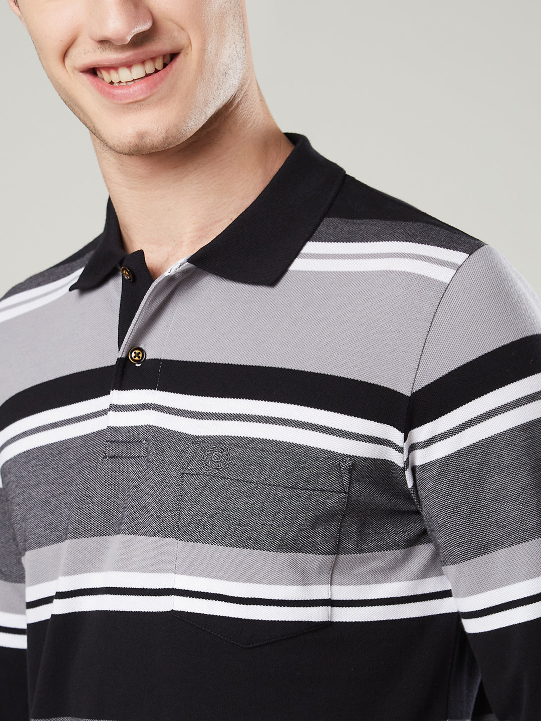 Men’s Striped Polo – Long Sleeve Cotton Blend- T-Shirts