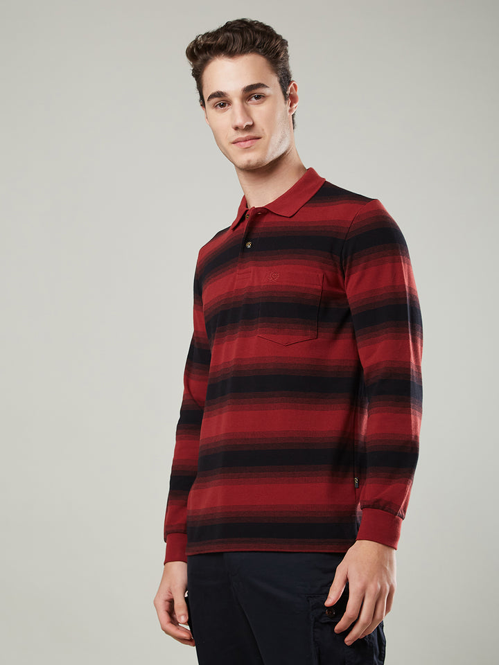 Men’s Striped Polo – Long Sleeve Cotton Blend - T-Shirts