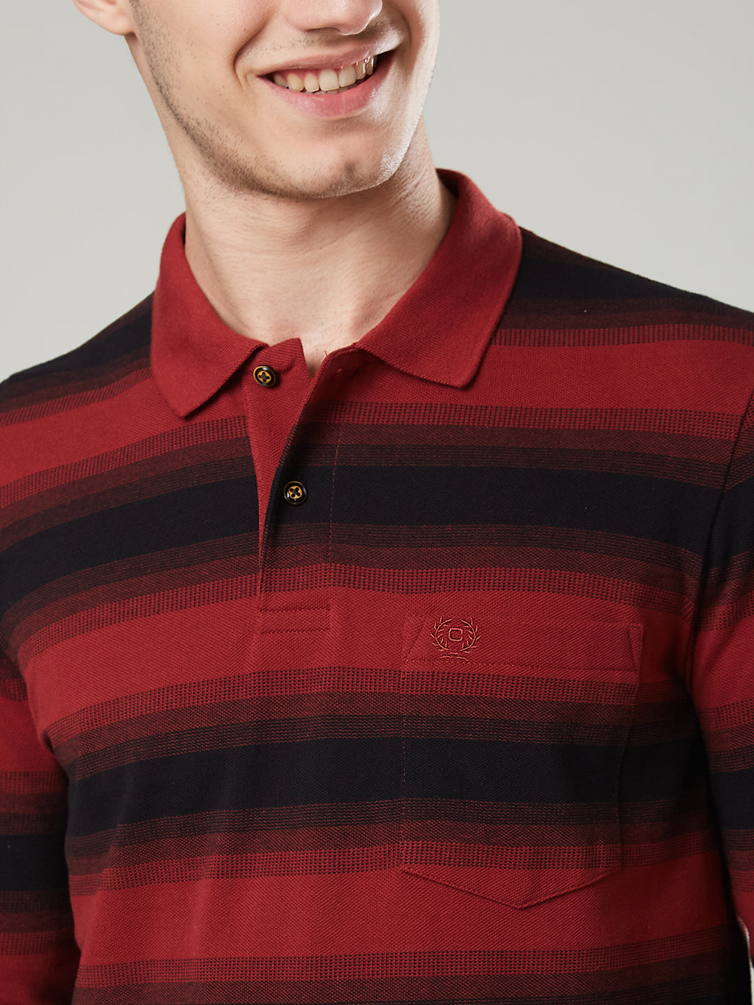 Men’s Striped Polo – Long Sleeve Cotton Blend - T-Shirts